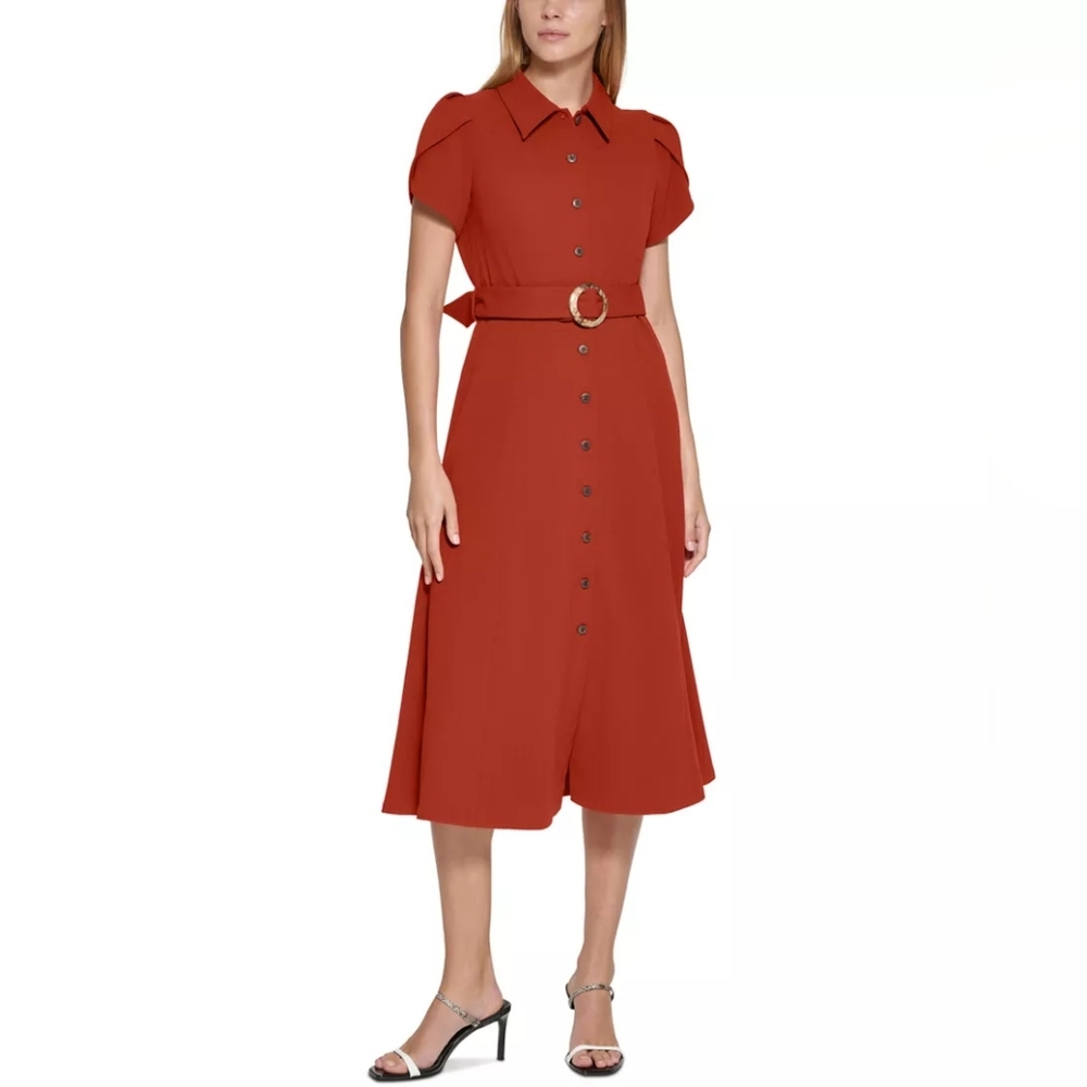 Calvin Klein Vibrant Orange Midi Dress